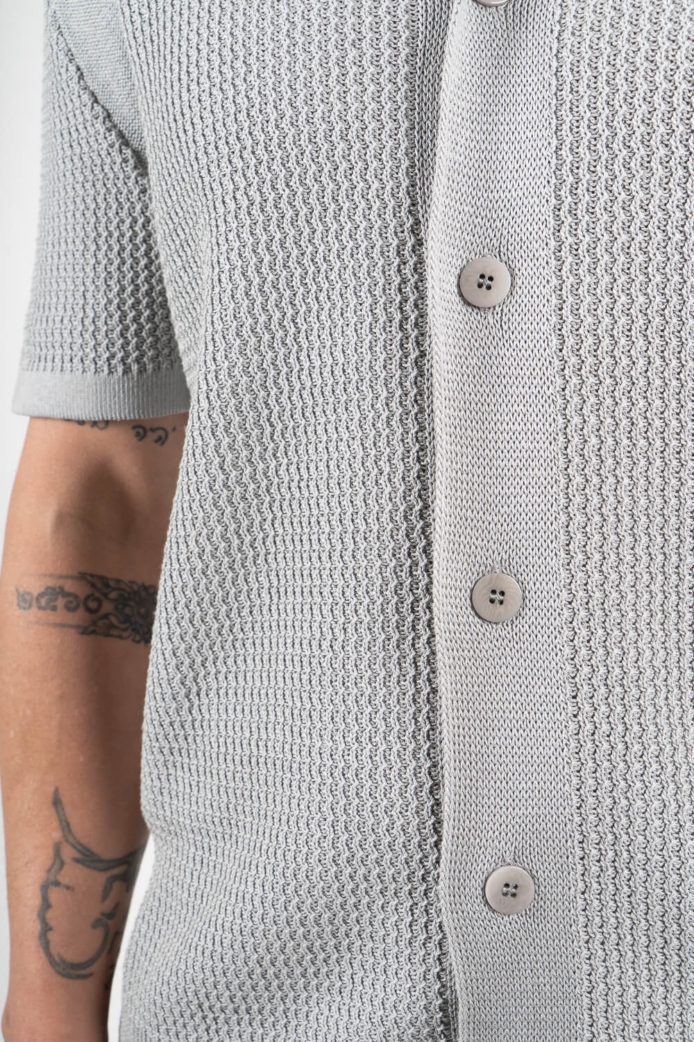 Italian Cotton Knitted Button-Up Shirt Light Grey