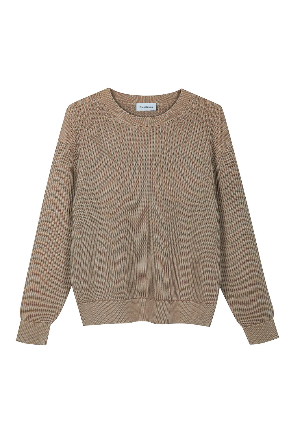 Italian Cotton Ribbed Round Neck Sweater Camel