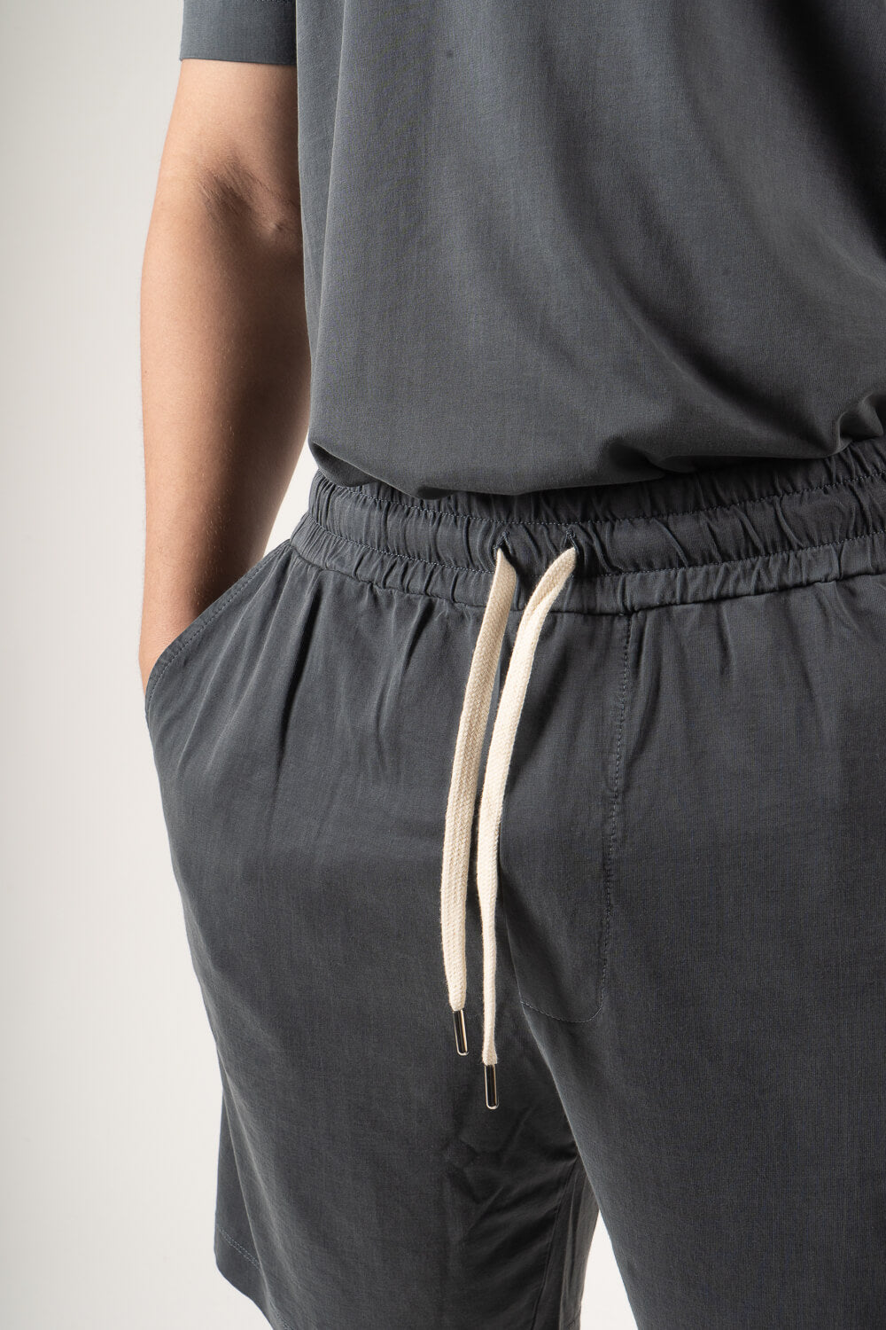 Italian Cupro/Cotton Shorts Steel Blue