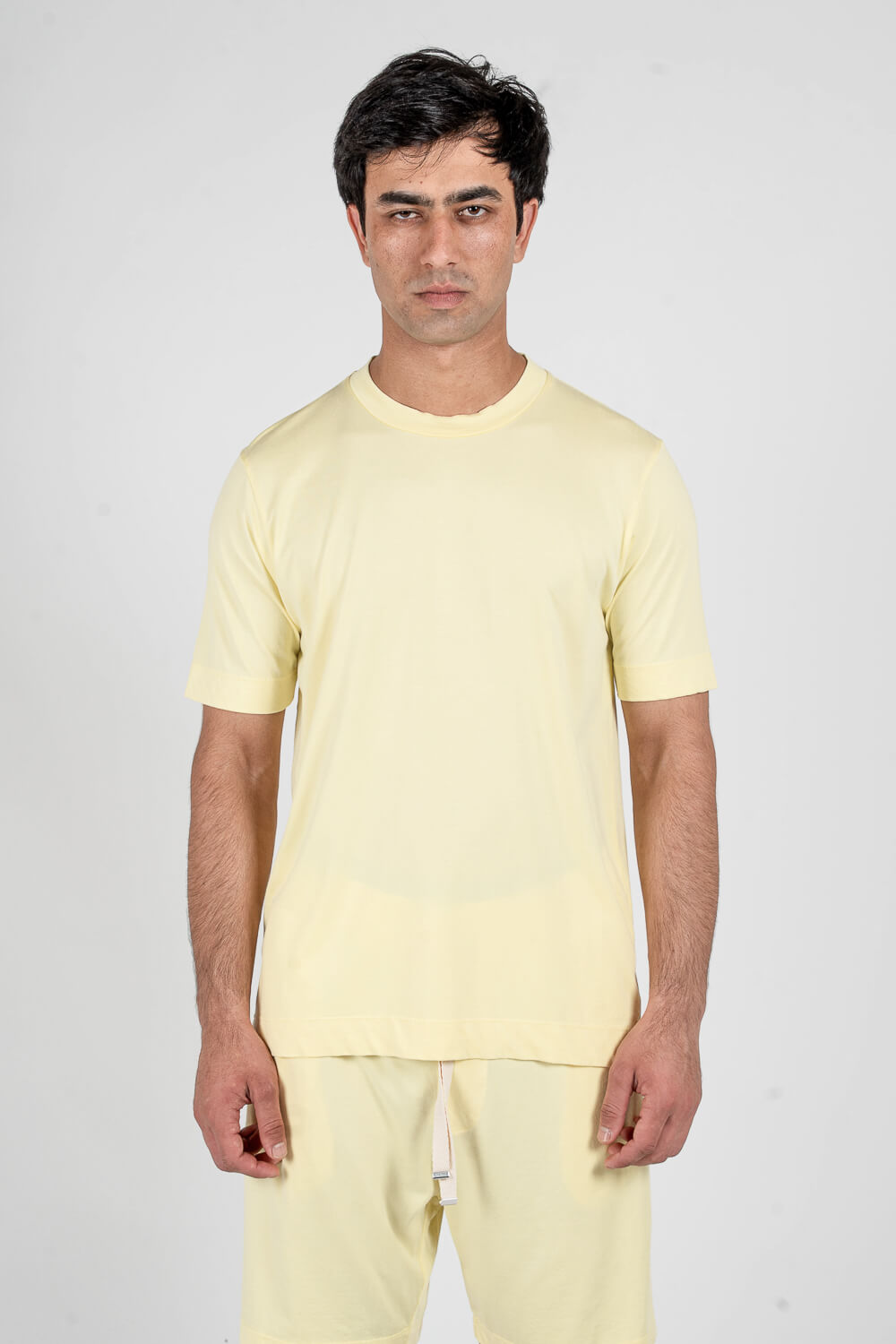 Italian Cupro Round Neck T-Shirt Yellow
