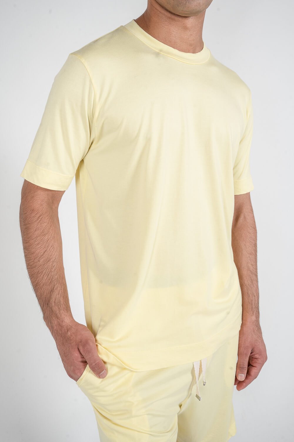 Italian Cupro Round Neck T-Shirt Yellow