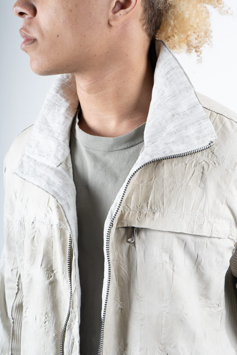 Italian Lamb Leather W/ Croc Effect Jacket Cream