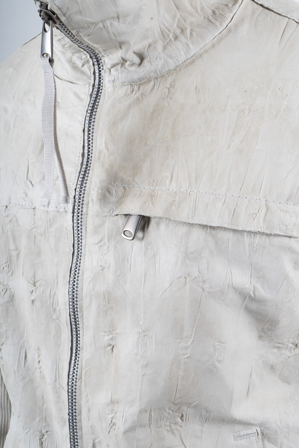 Italian Lamb Leather W/ Croc Effect Jacket Cream