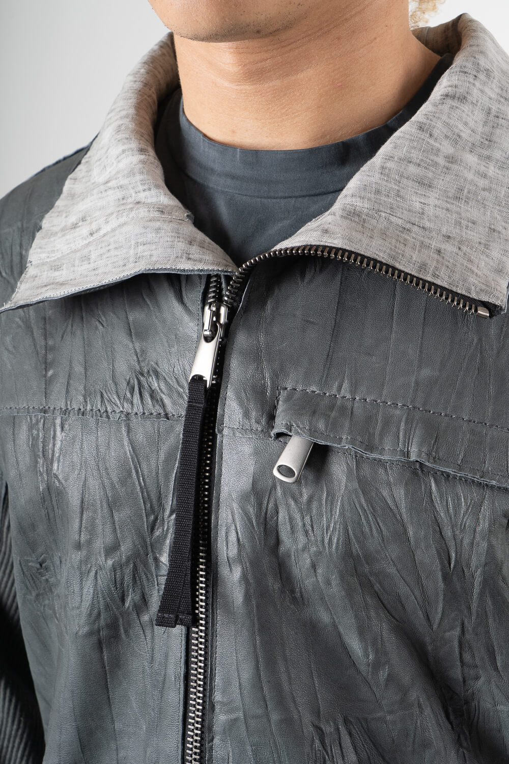 Italian Lamb Leather W/ Croc Effect Jacket Grey