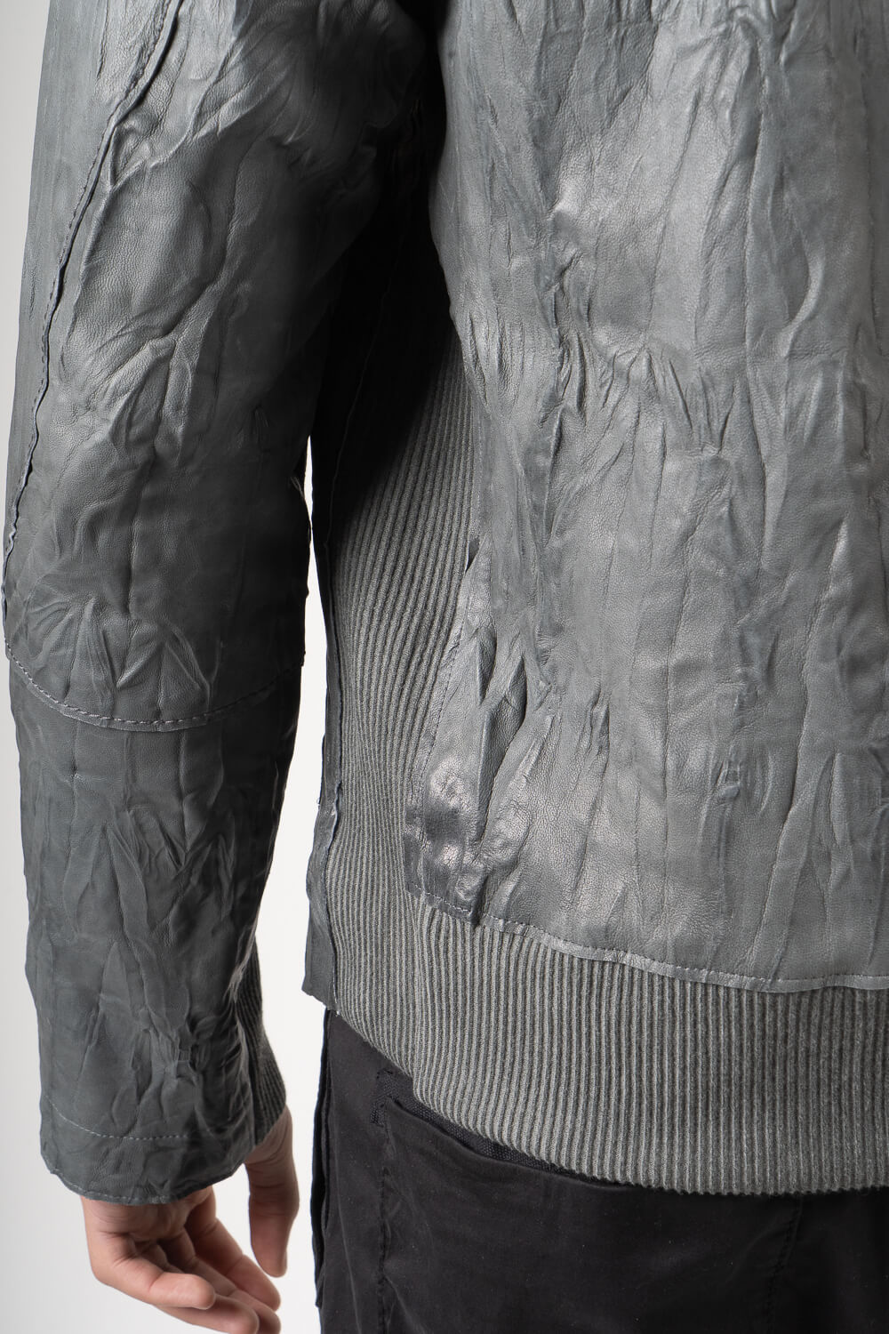 Italian Lamb Leather W/ Croc Effect Jacket Grey