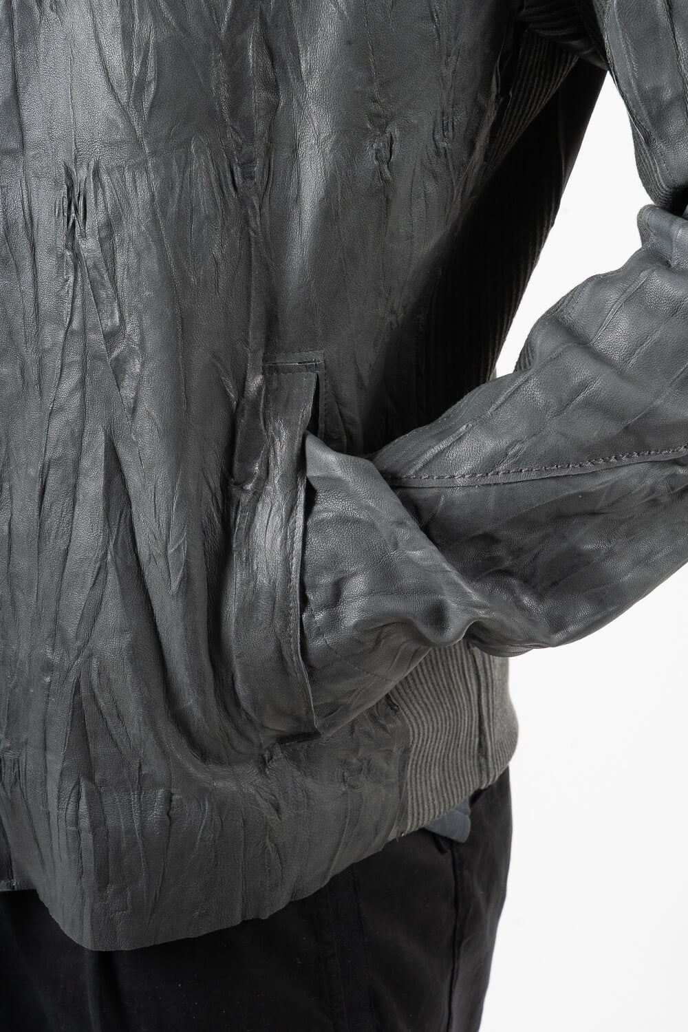 Italian Lamb Leather W/ Croc Effect Jacket Grey