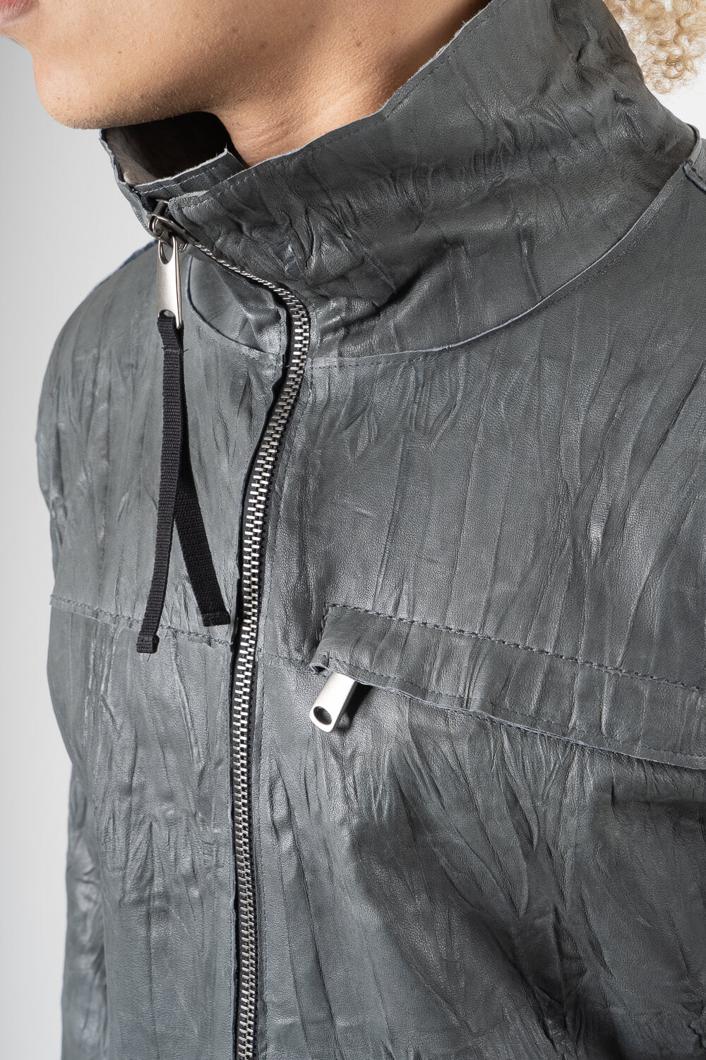 Italian Lamb Leather W/ Croc Effect Jacket Grey
