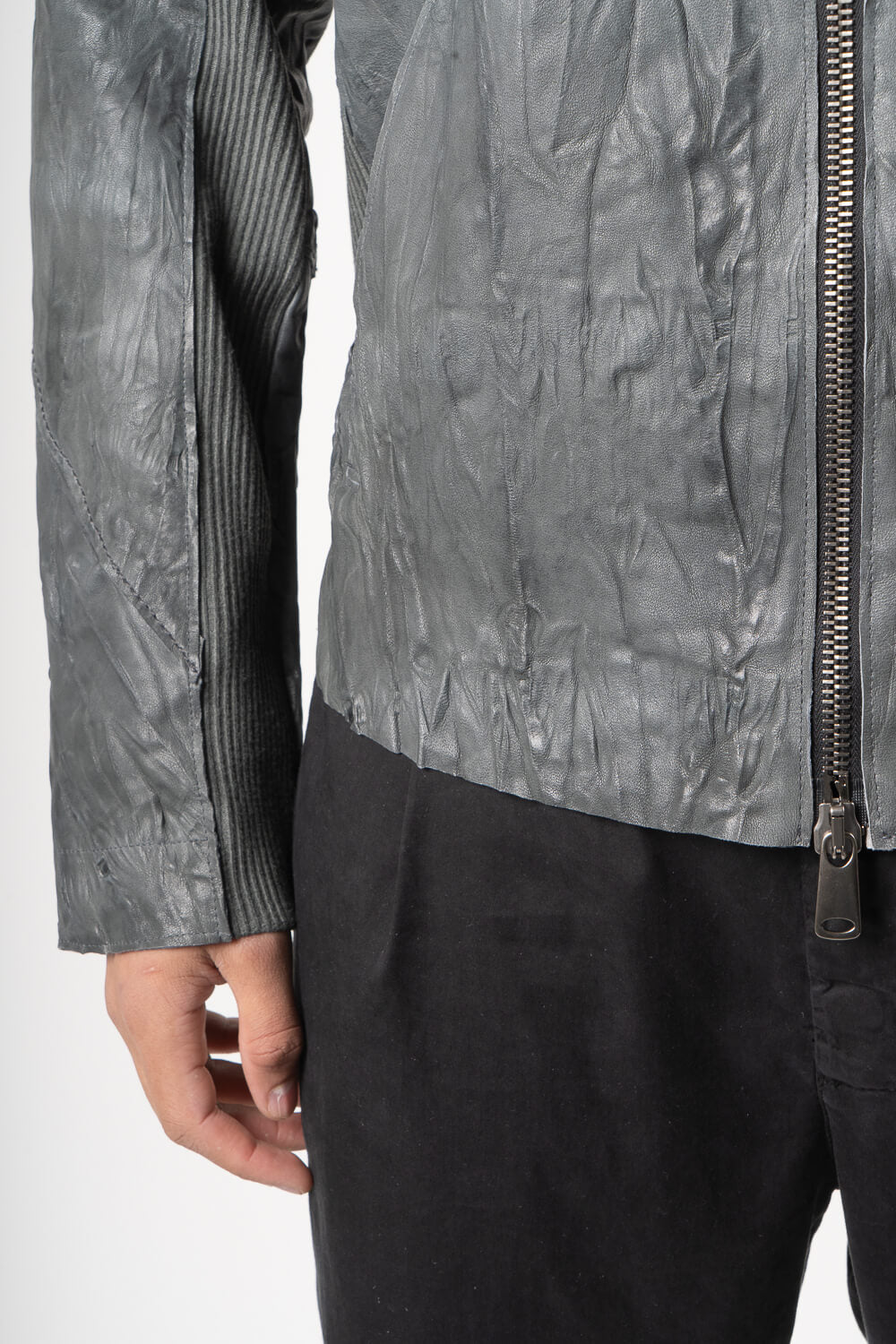 Italian Lamb Leather W/ Croc Effect Jacket Grey