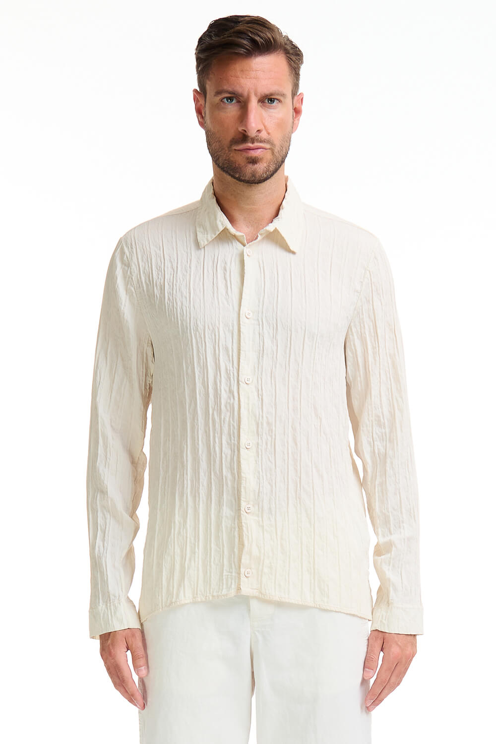 Italian Model Crinkled Effect Shirt Cream