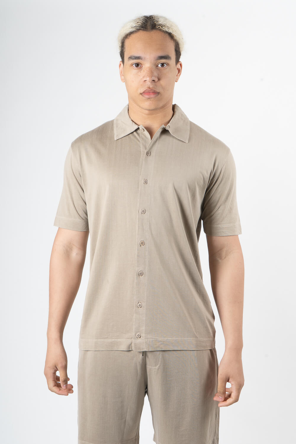 Italian Silk/Cotton Button-Up Shirt Champagne