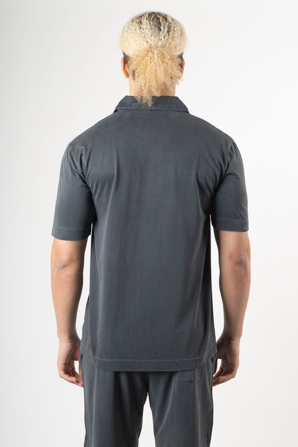 Italian Silk/Cotton Button-Up Shirt Steel Grey