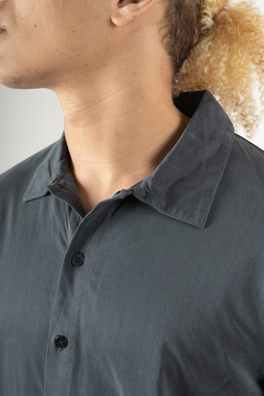 Italian Silk/Cotton Button-Up Shirt Steel Grey