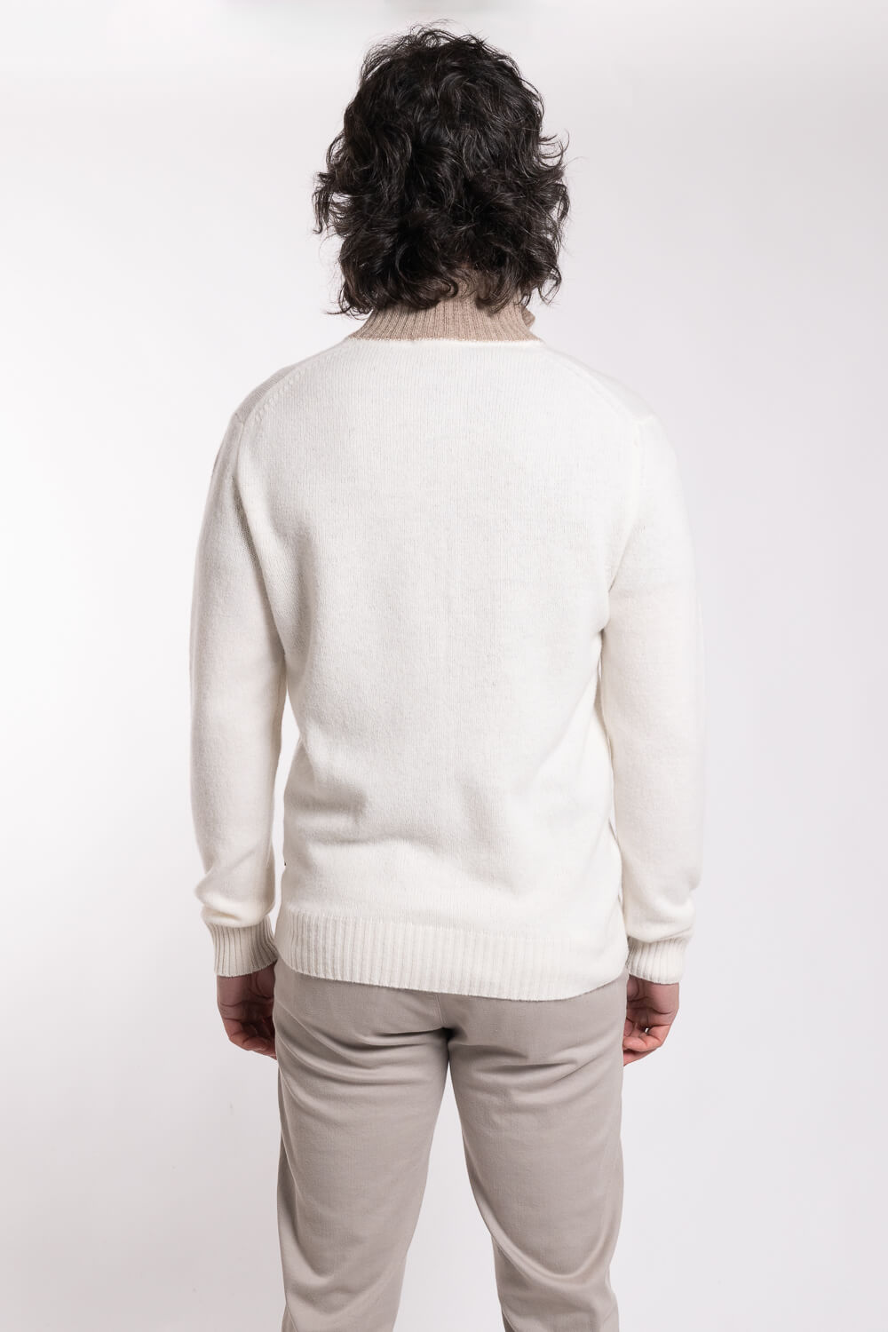 Italian Wool Full Zip Cardigan Beige/Cream