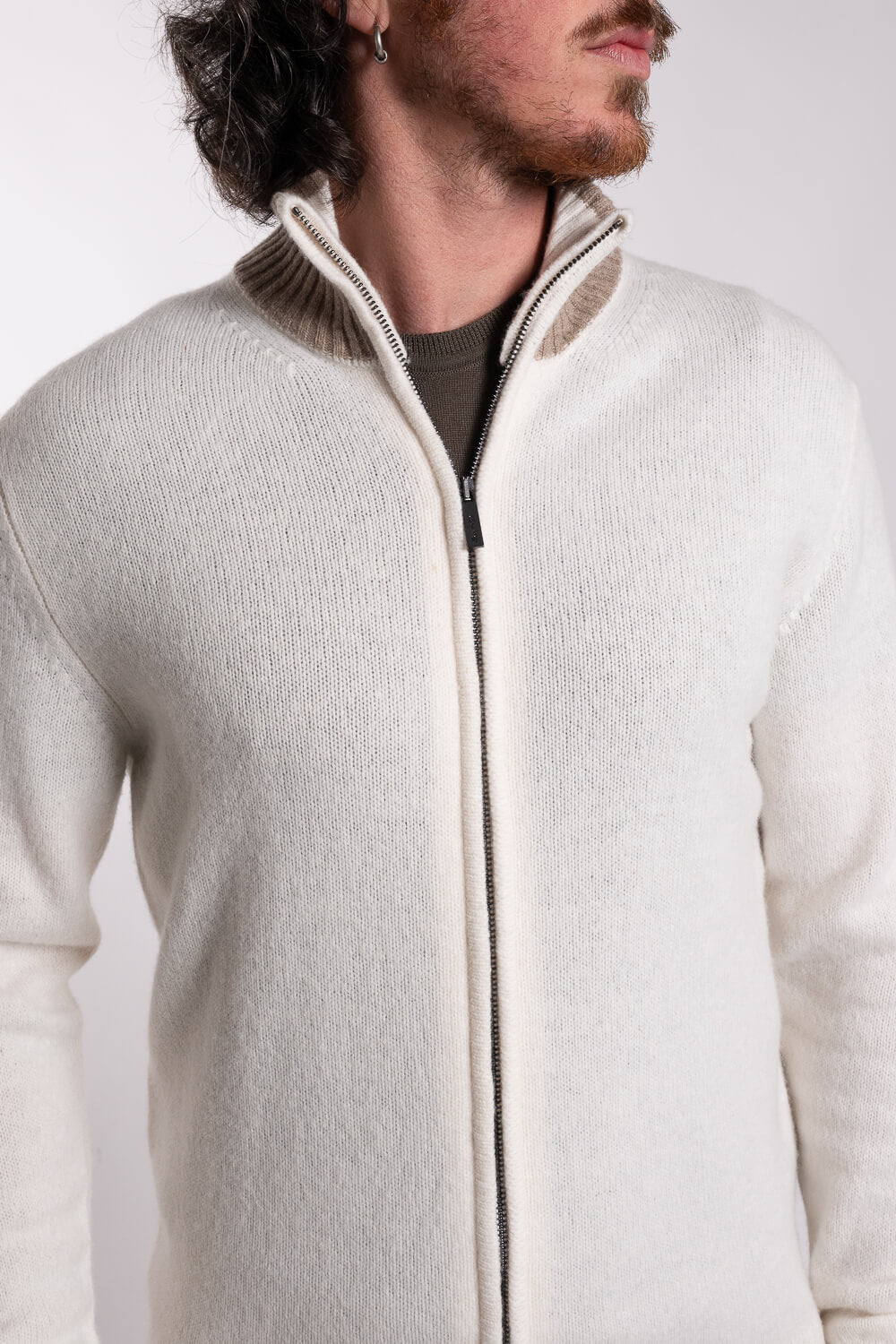 Italian Wool Full Zip Cardigan Beige/Cream