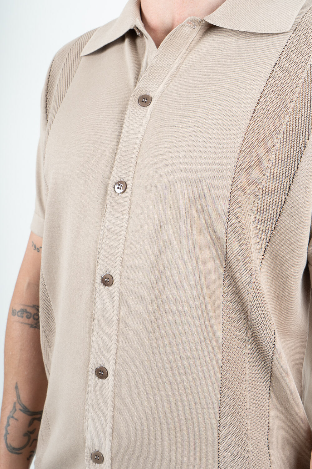 Jacquard Design Button-Up Shirt Sand