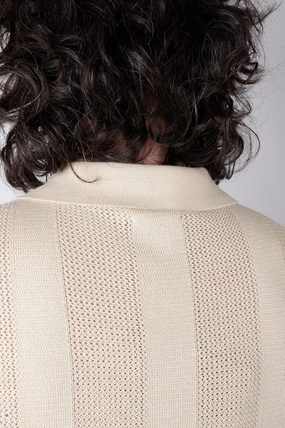 Jacquard Italian Knit Zip Polo Beige