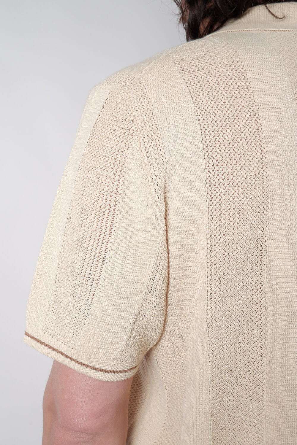 Jacquard Italian Knit Zip Polo Beige