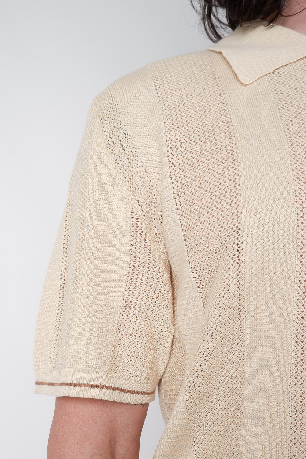 Jacquard Italian Knit Zip Polo Beige