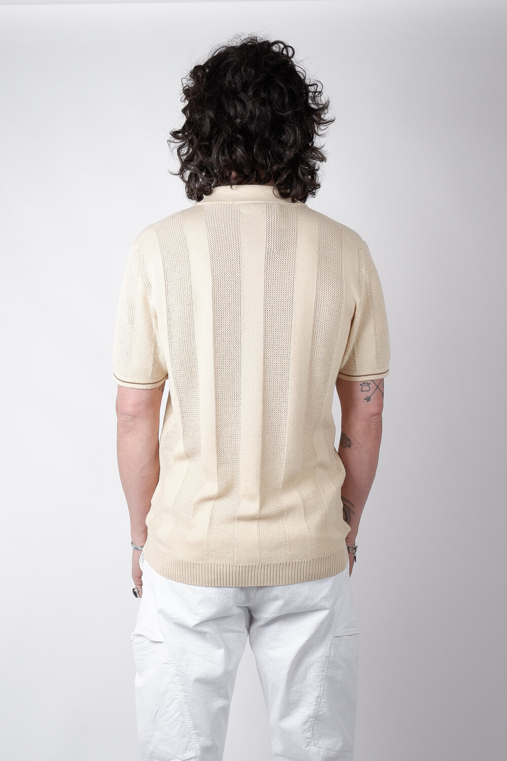 Jacquard Knitted Button-Up Shirt Beige