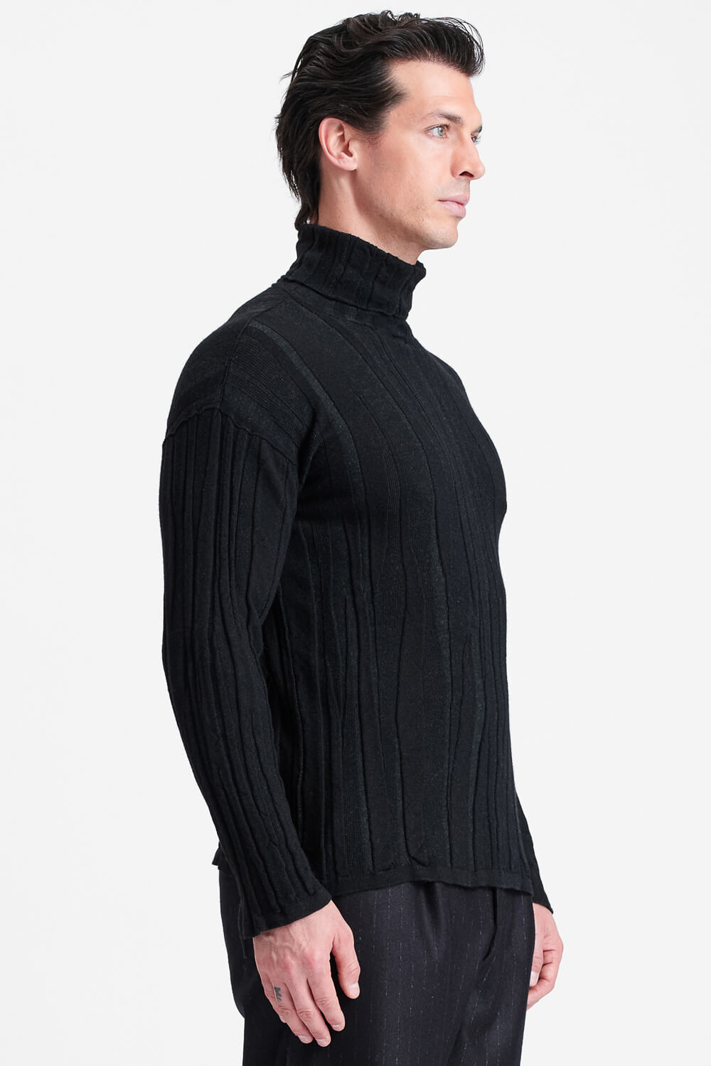 Jacquard Wool-Blend Roll Neck Jumper Black