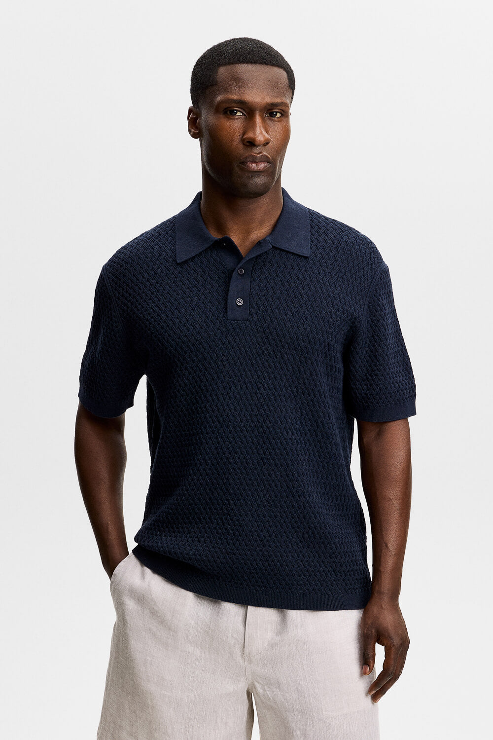 Jacques Structure Knit Polo Navy