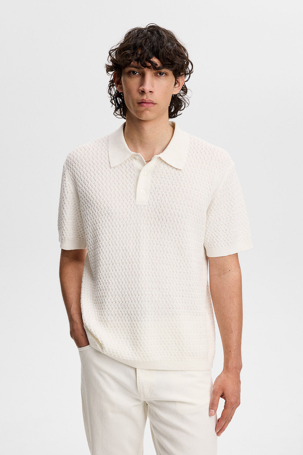 Jacques Structure Knit Polo White/Cream
