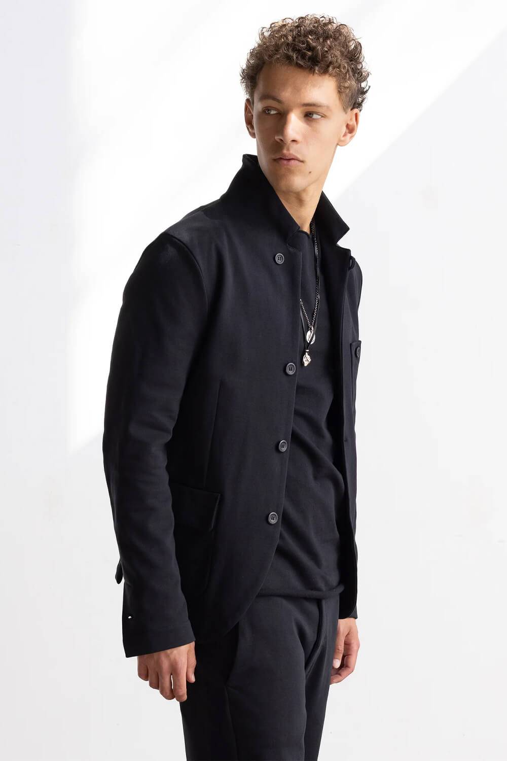 Jersey Cotton Stretch Front Pocket Blazer/Jacket Black