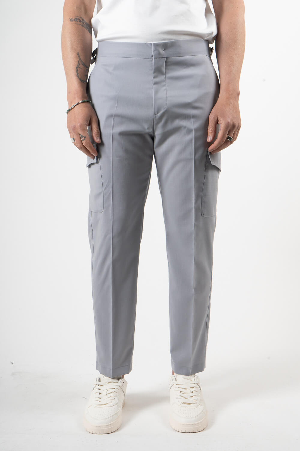 Karl Drawstring Cargo Trousers Light Grey