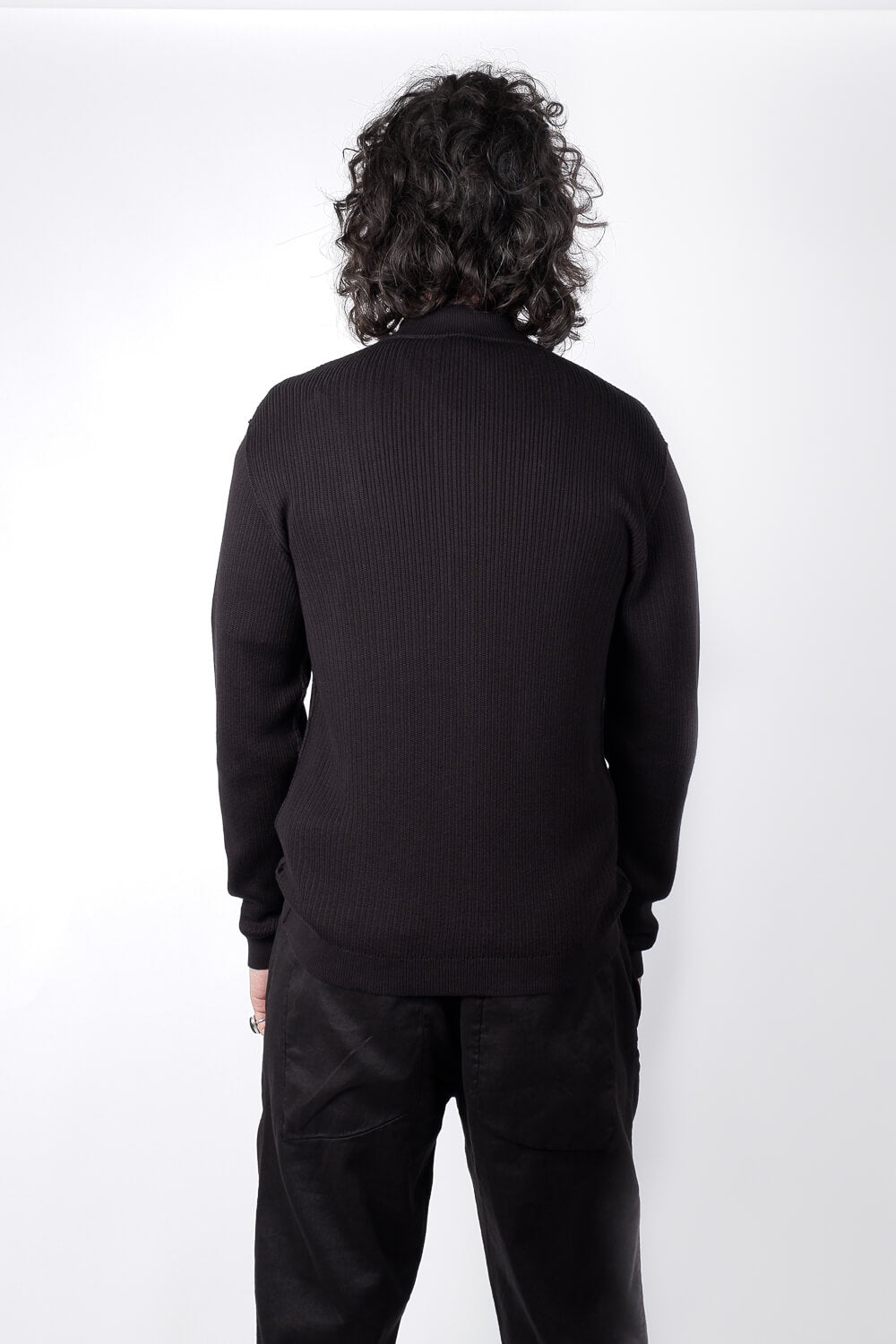 Ribbed Cotton Zip-Up Jacket Black