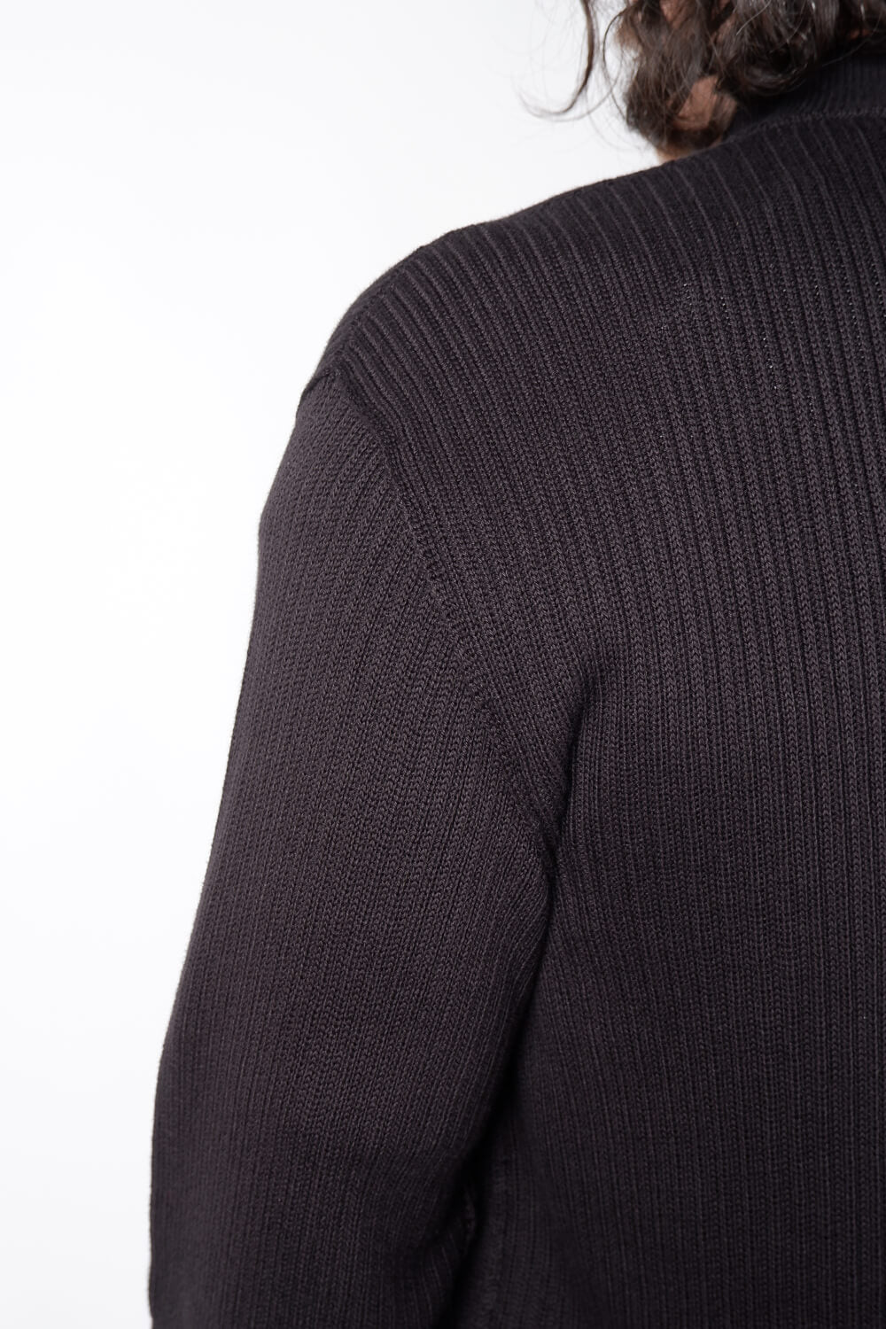 Ribbed Cotton Zip-Up Jacket Black