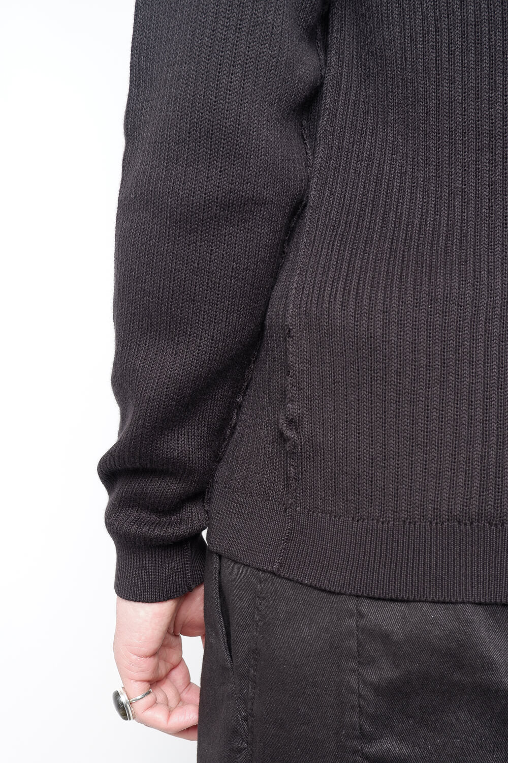 Ribbed Cotton Zip-Up Jacket Black