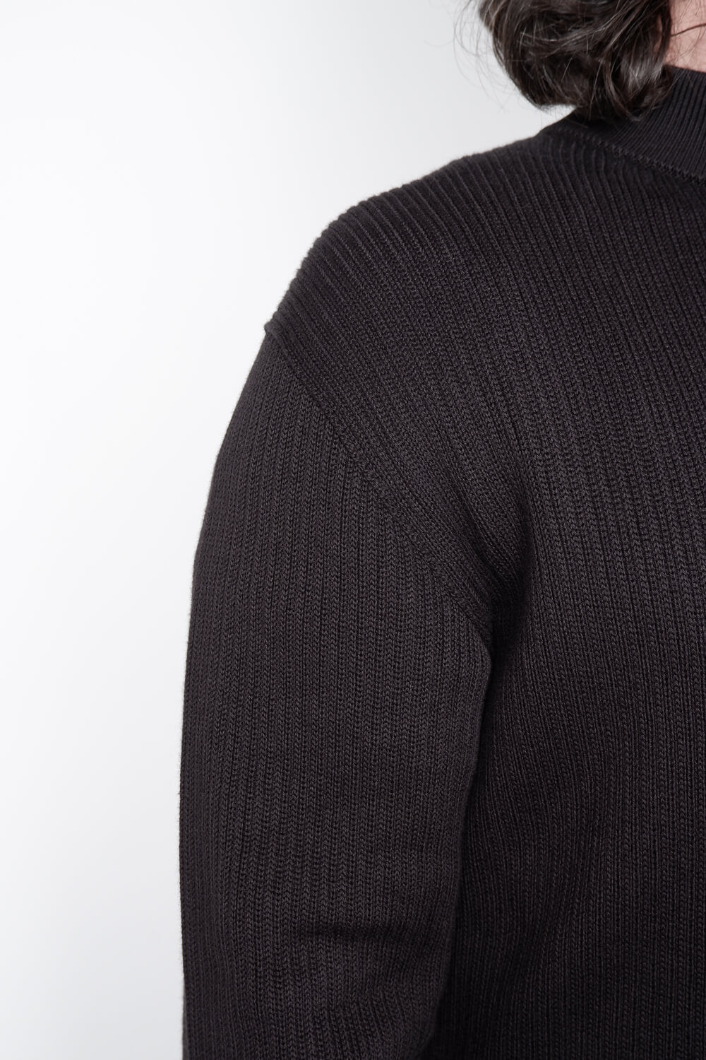 Ribbed Cotton Zip-Up Jacket Black