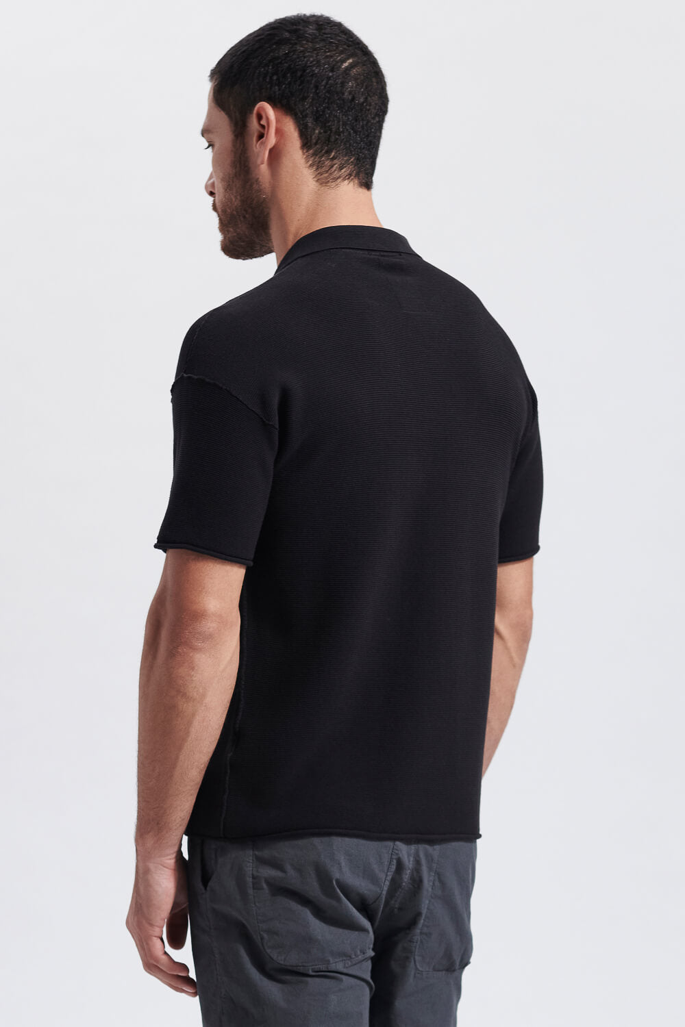 Knitted Polo W/ Raw Edge Black