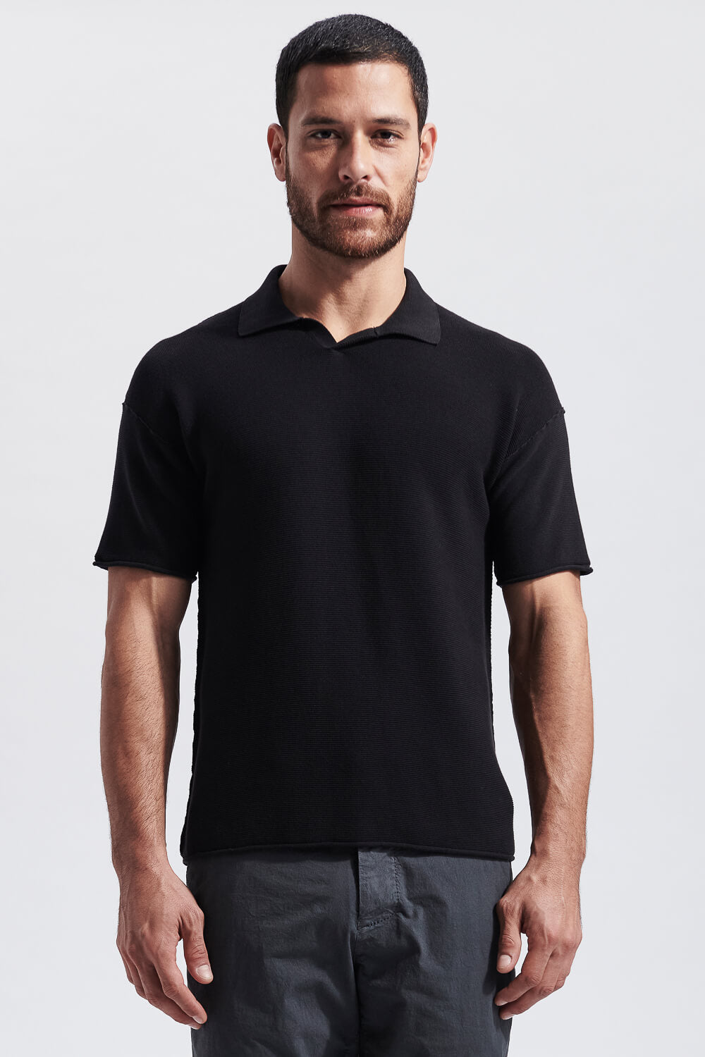 Knitted Polo W/ Raw Edge Black