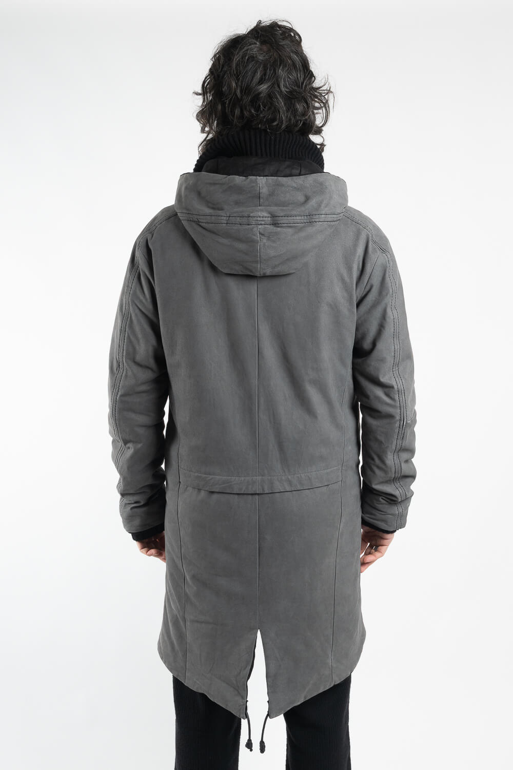 Lamb Leather W/ Wool Inserts Leather Parka Charcoal/Grey