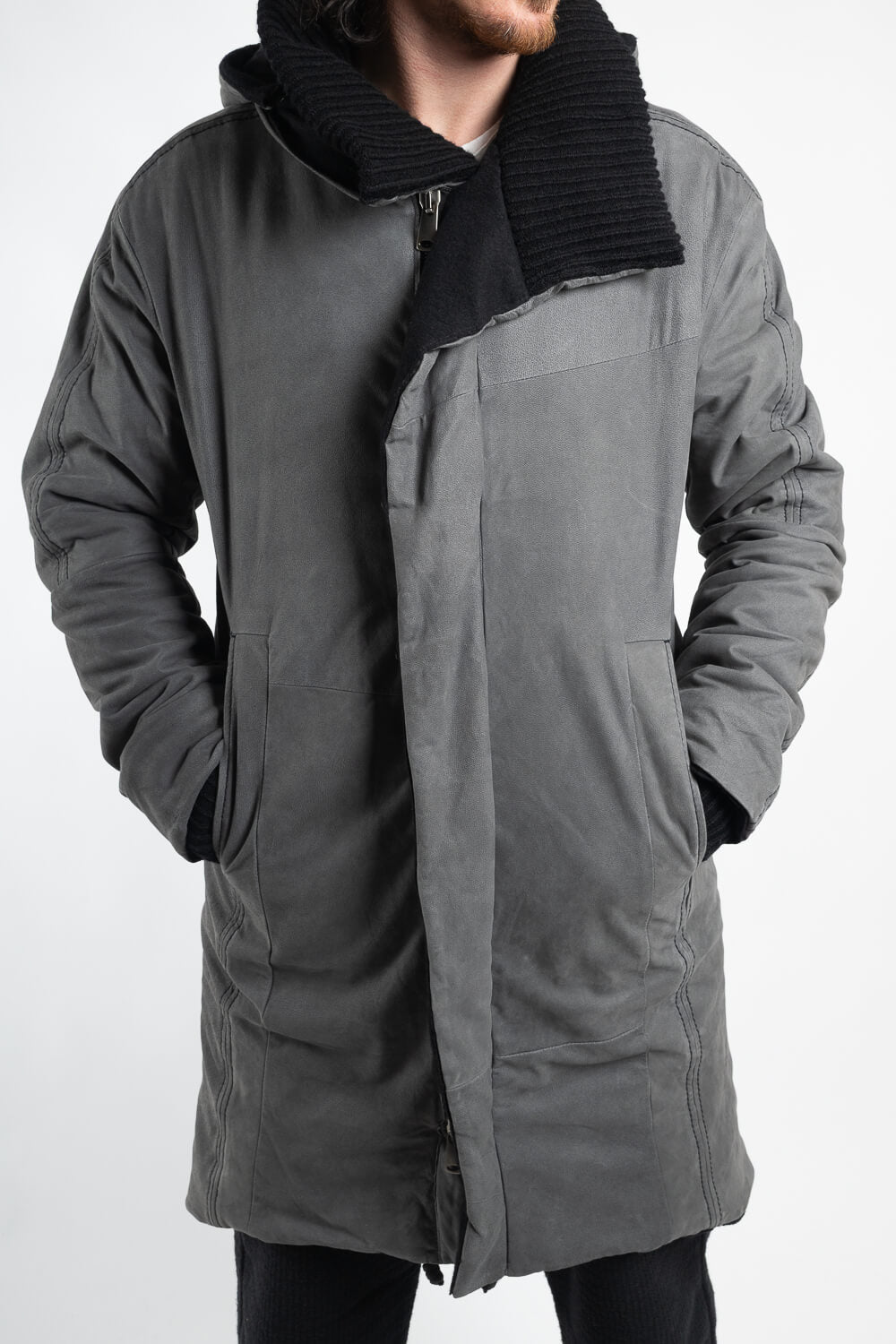 Lamb Leather W/ Wool Inserts Leather Parka Charcoal/Grey