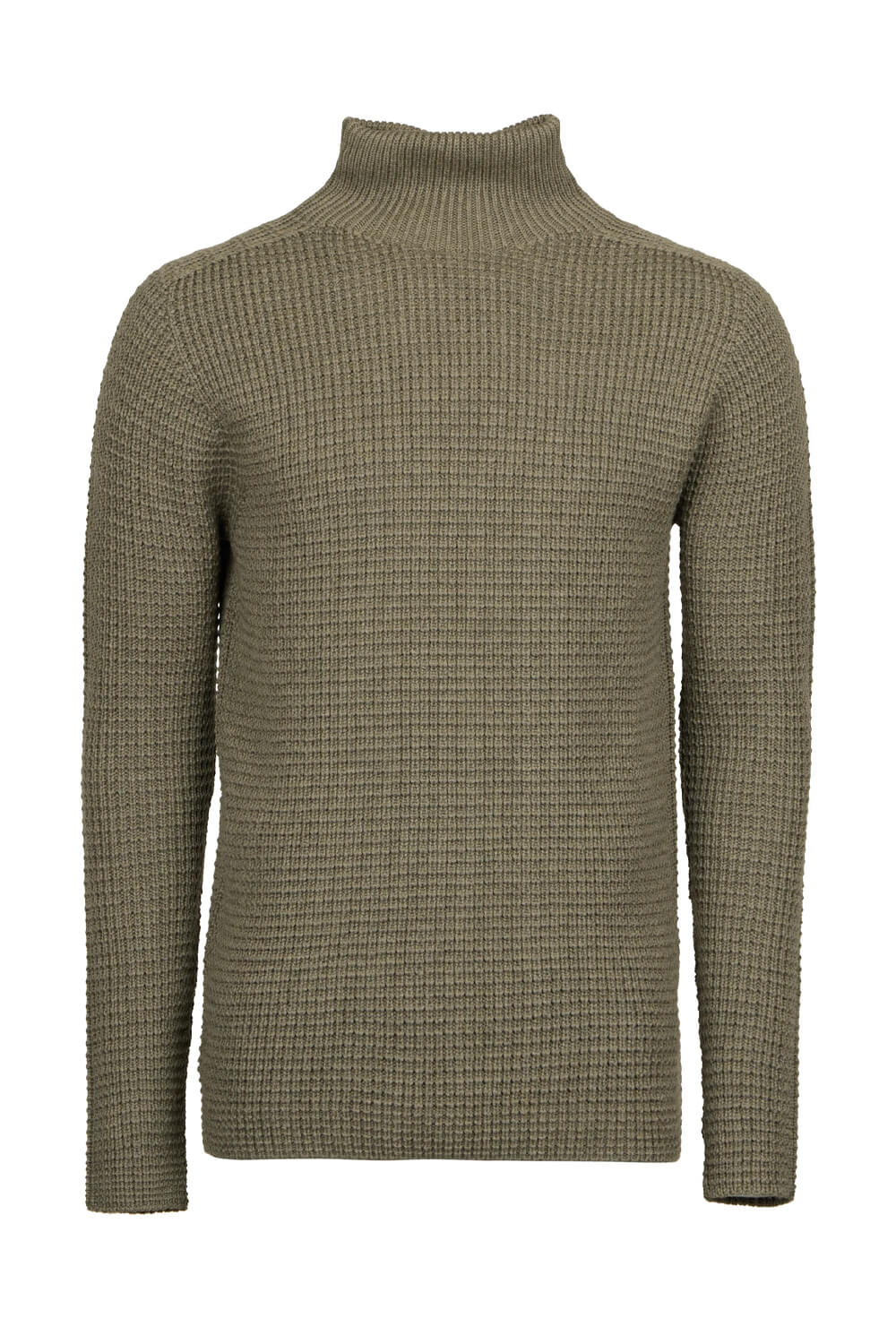 Lana Virgin Wool Cable Roll Neck Olive Green