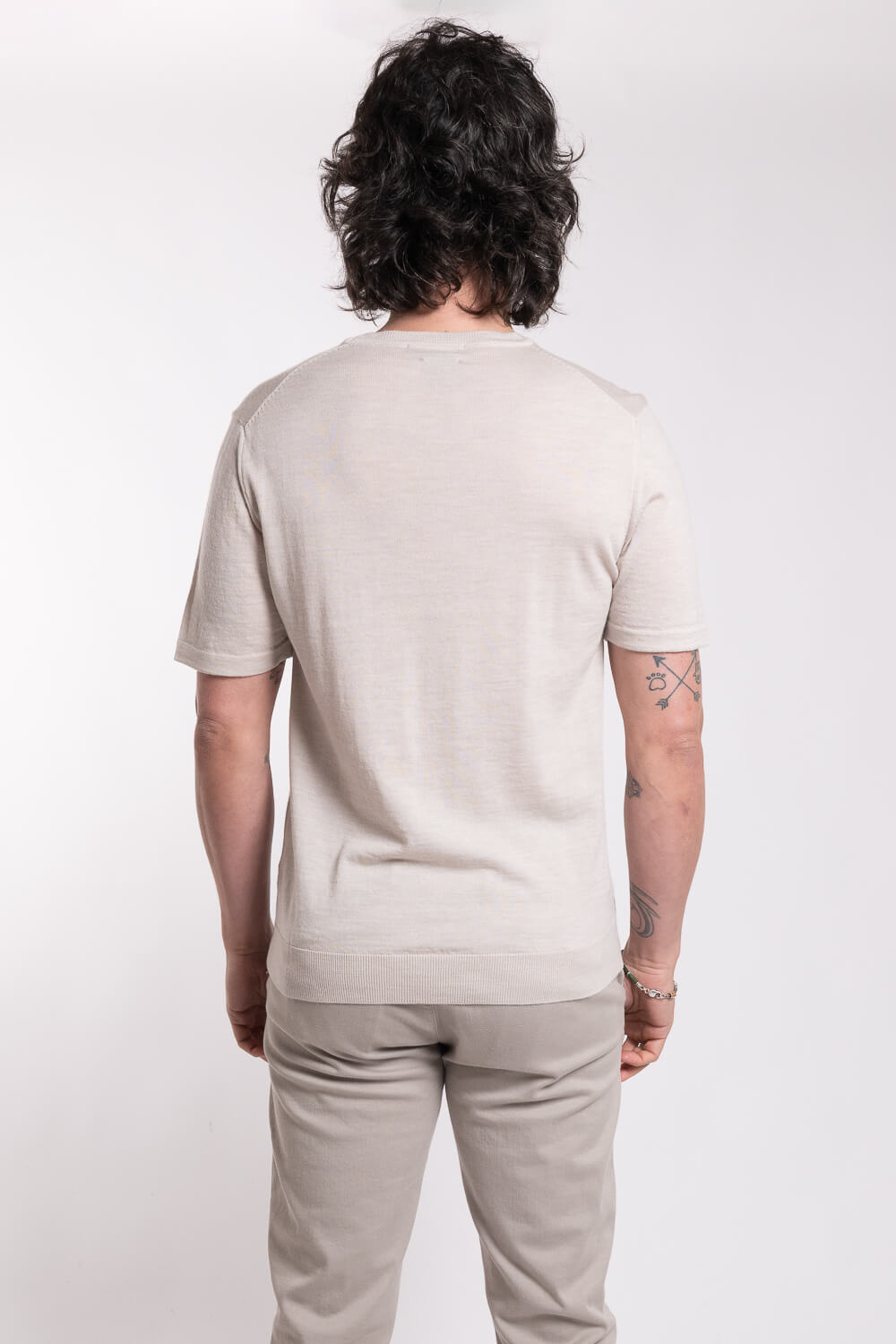 Lana Merino Wool Round Neck T-Shirt Beige