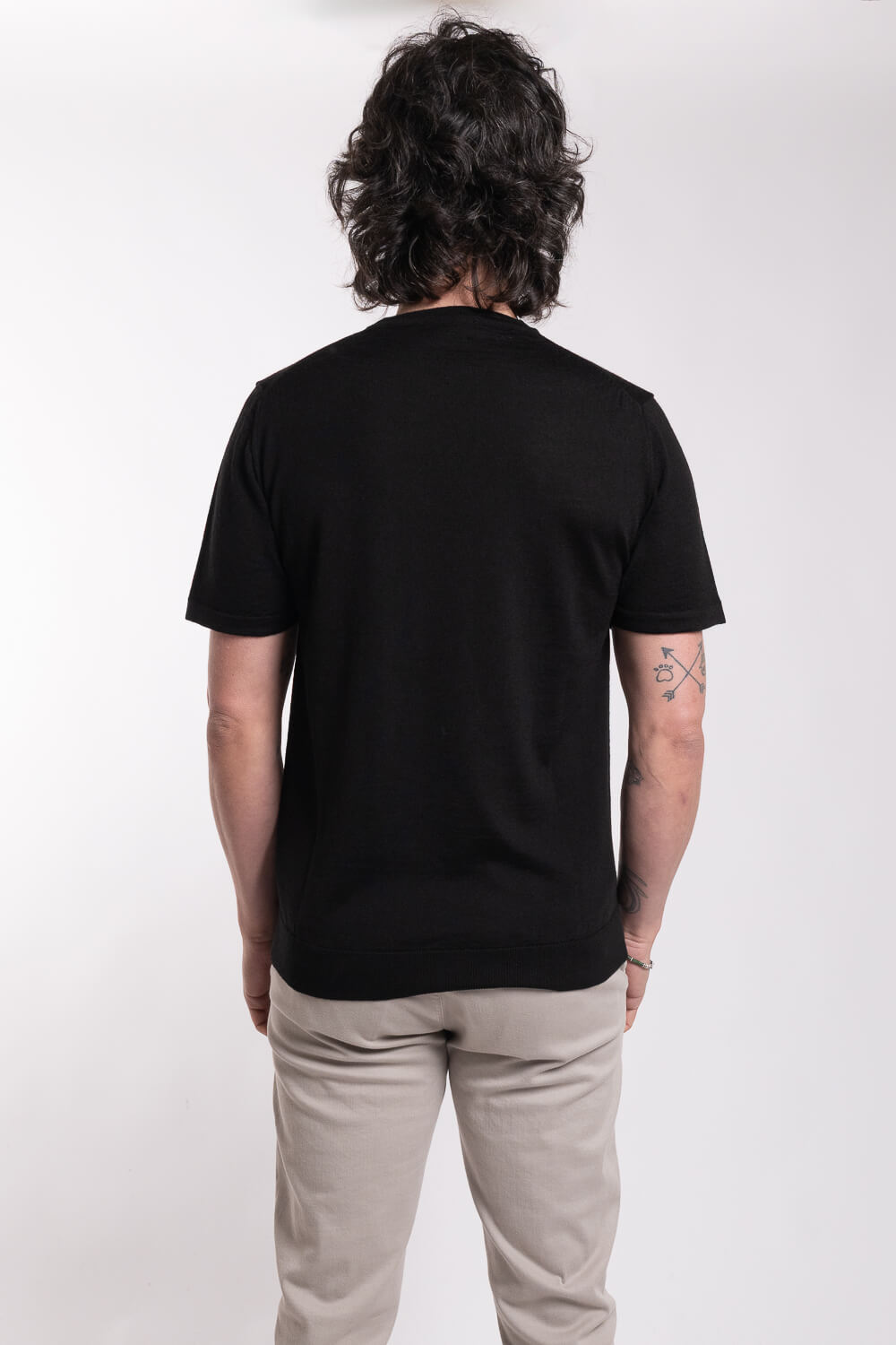 Lana Merino Wool Round Neck T-Shirt Black