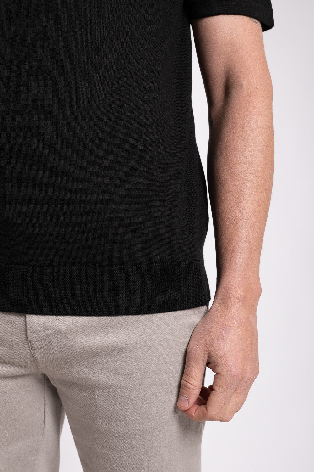 Lana Merino Wool Round Neck T-Shirt Black