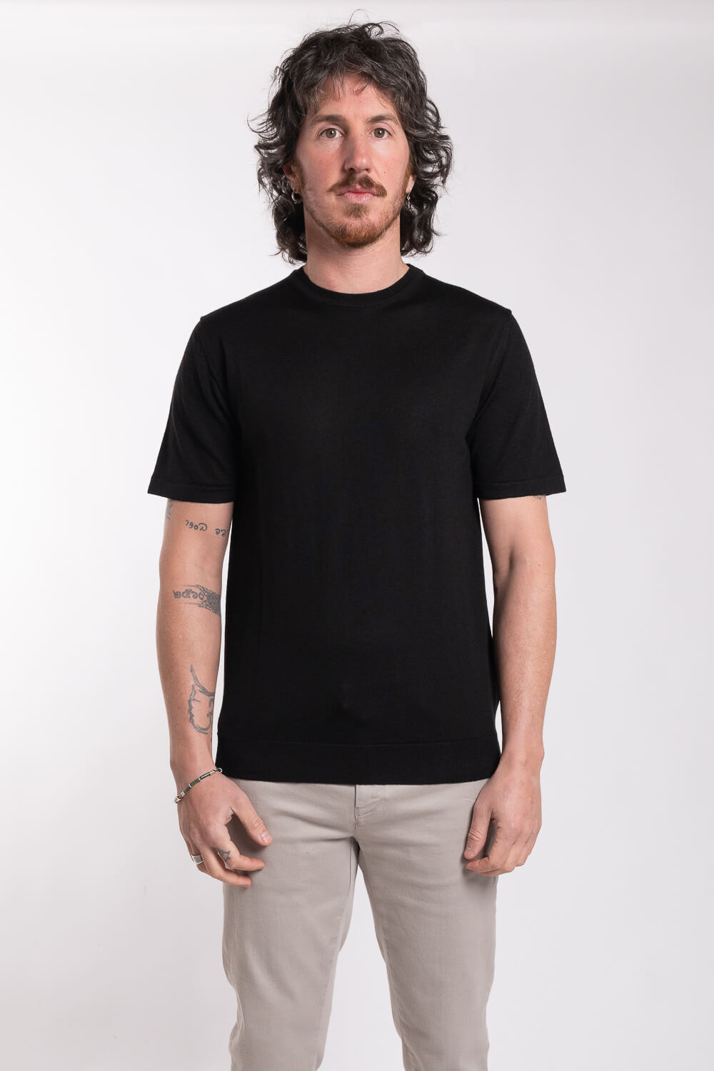 Lana Merino Wool Round Neck T-Shirt Black
