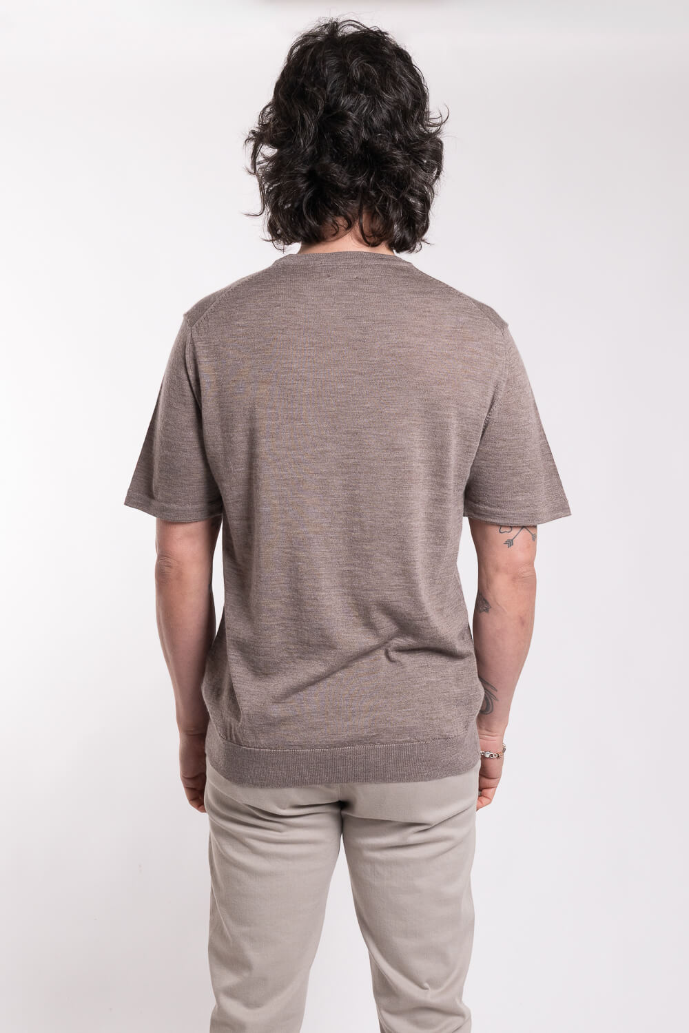 Lana Merino Wool Round Neck T-Shirt Dark Sand