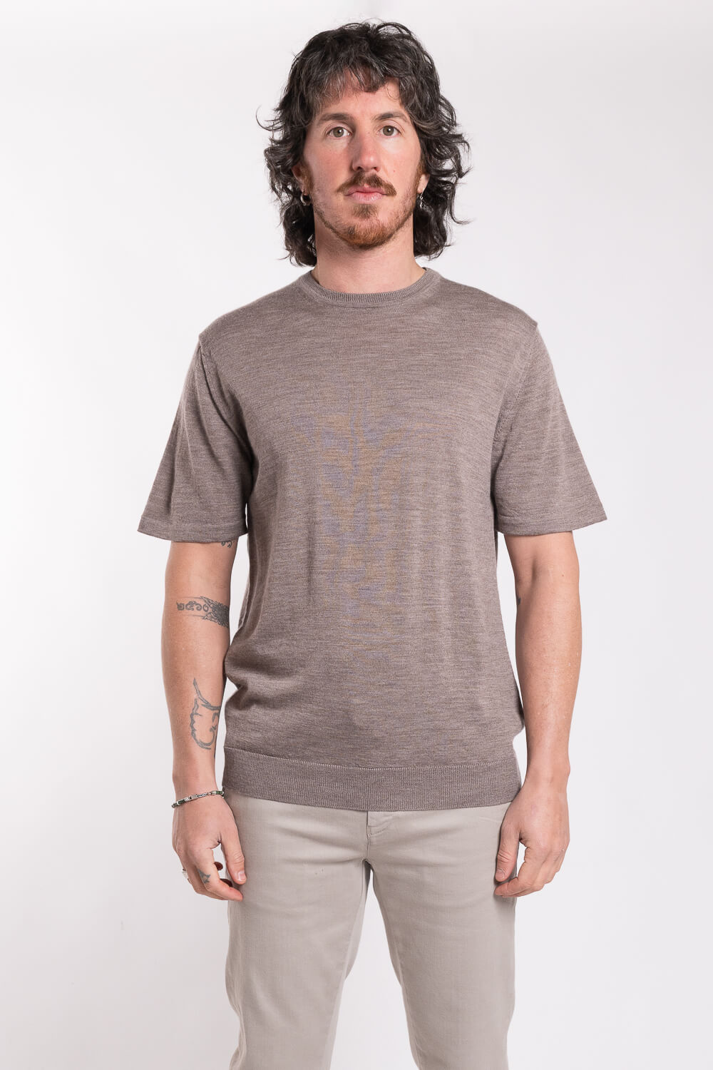 Lana Merino Wool Round Neck T-Shirt Dark Sand