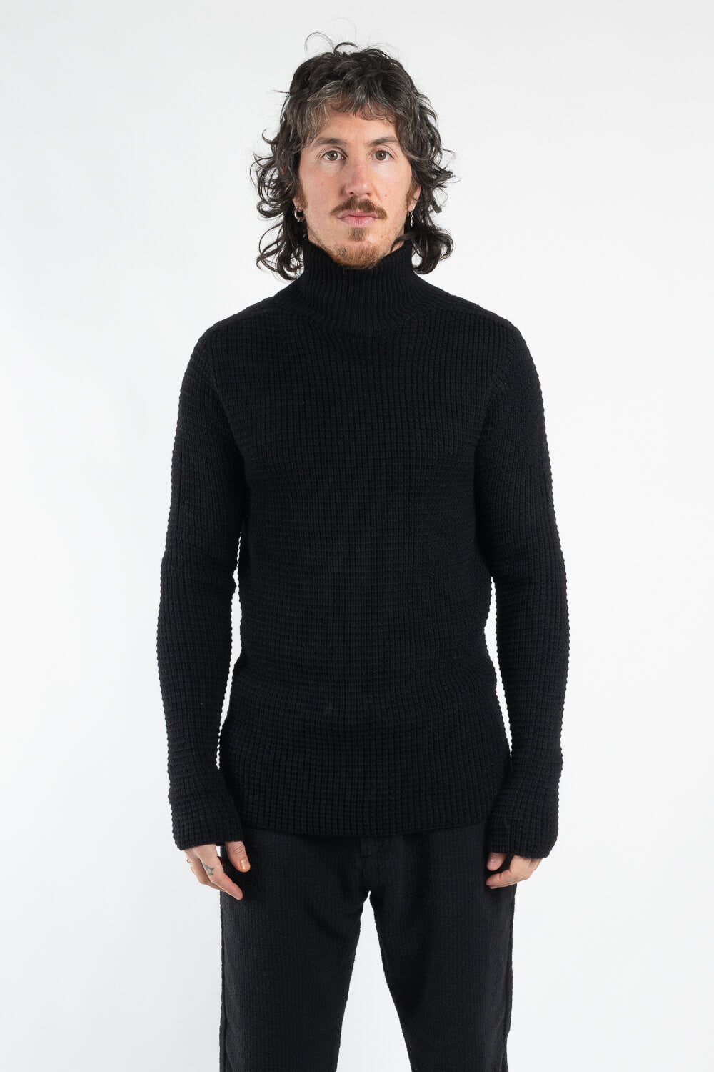 Lana Virgin Wool Cable Roll Neck Black