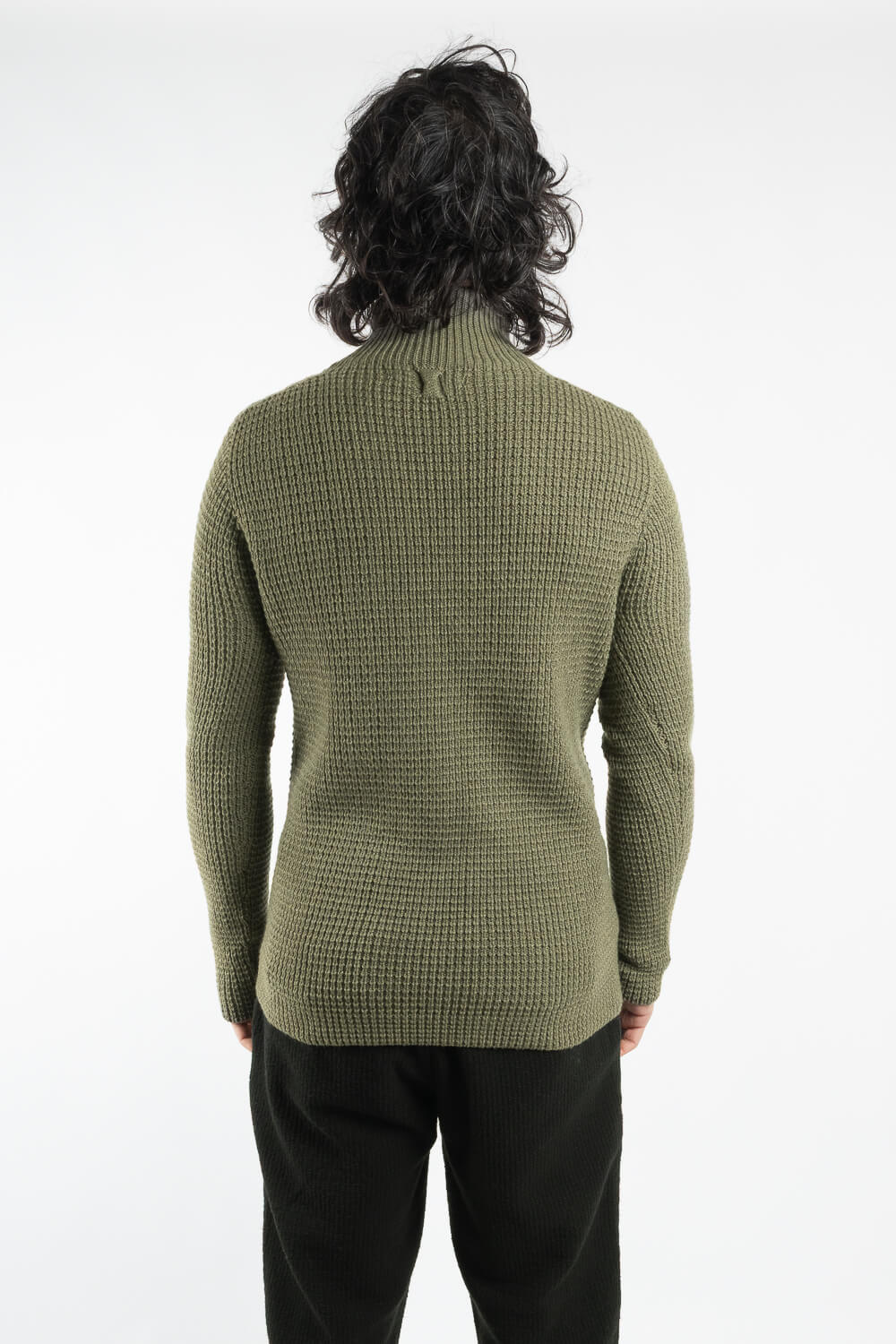 Lana Virgin Wool Cable Roll Neck Olive Green