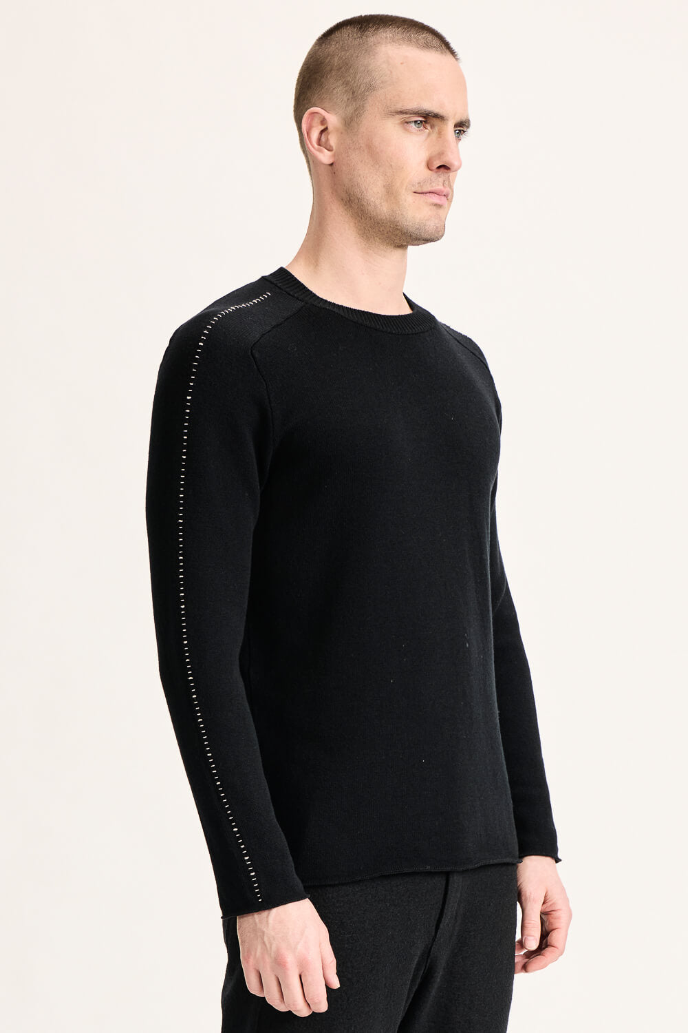Lana Virgin Wool Stitch Sleeve Detail Sweater Black