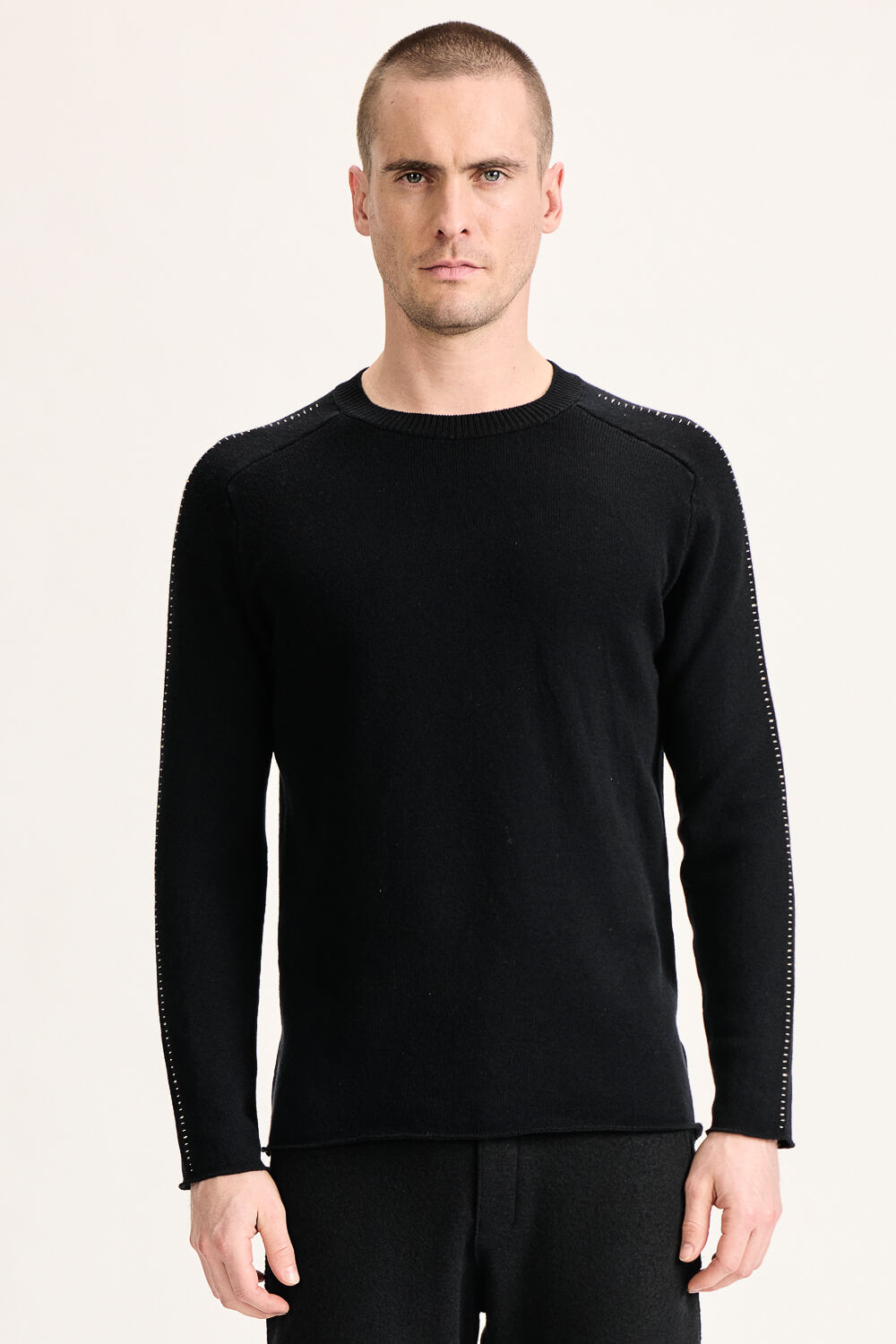 Lana Virgin Wool Stitch Sleeve Detail Sweater Black