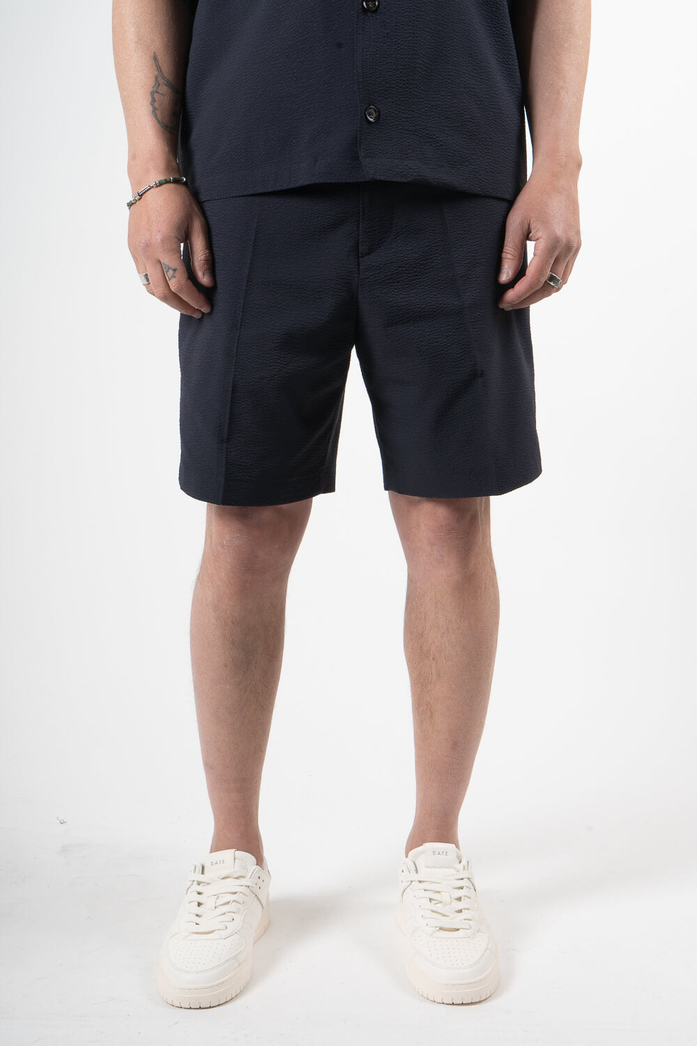 Leo Seersucker Short Navy Blue