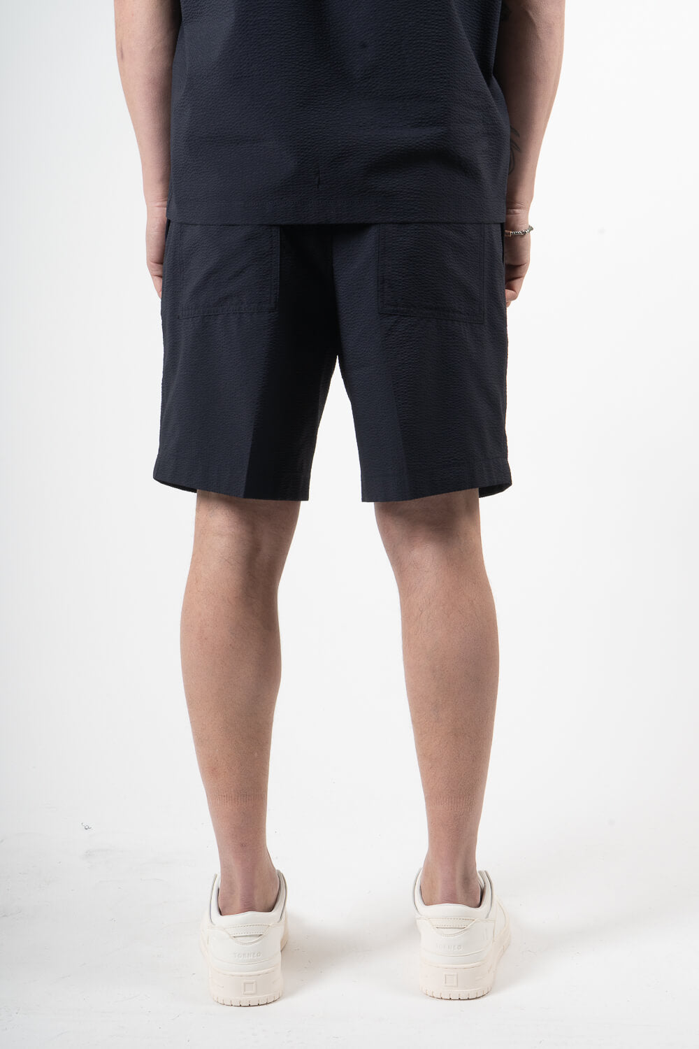 Leo Seersucker Short Navy Blue