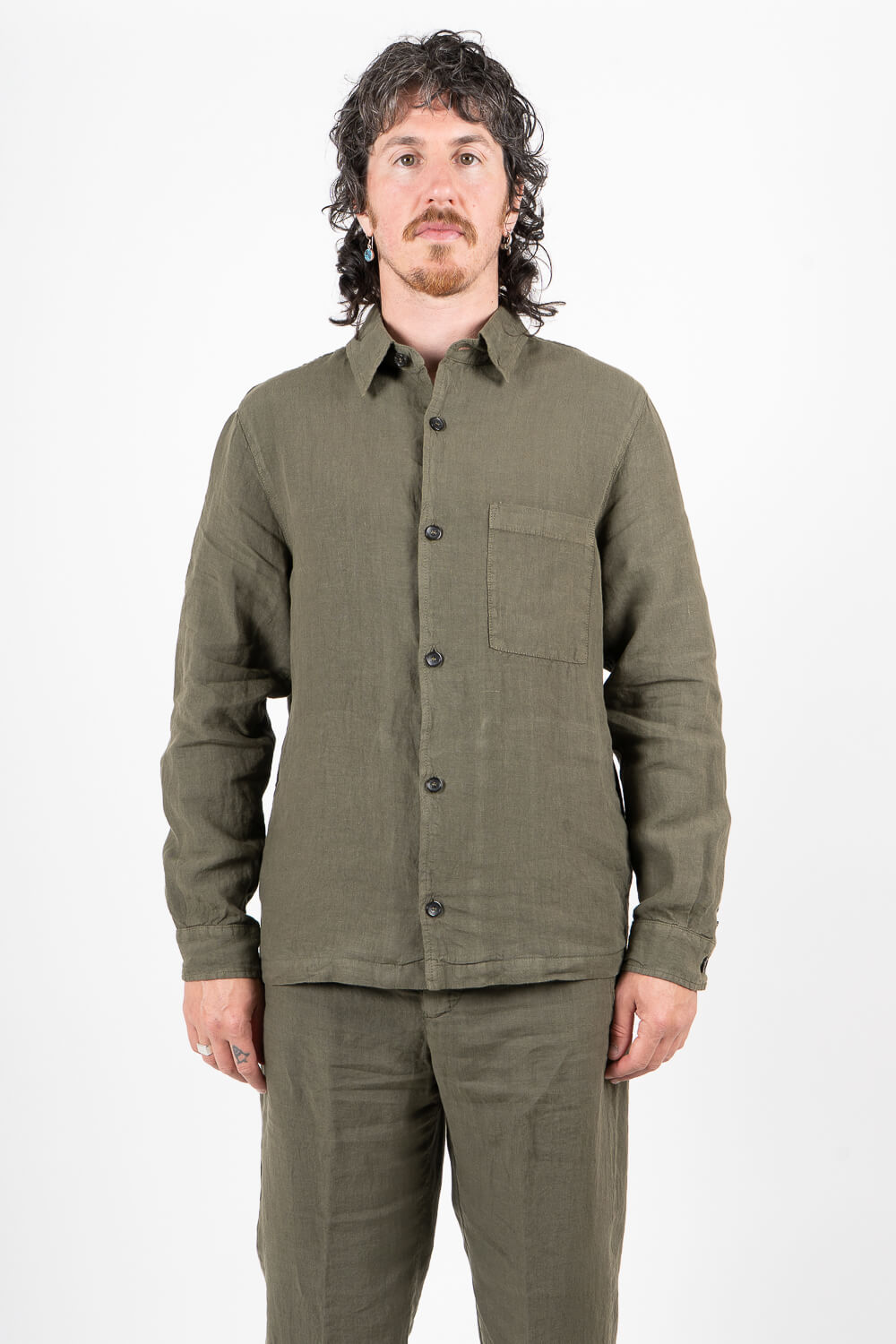 Leroy Italian Linen Overshirt Military Green